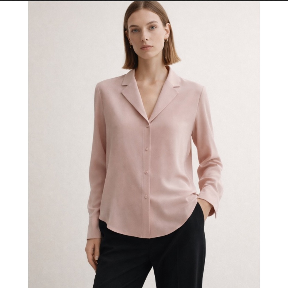 Babaton Aritzia Blush Pink Lapel Collar Button Front Blouse Minimalist Top XS